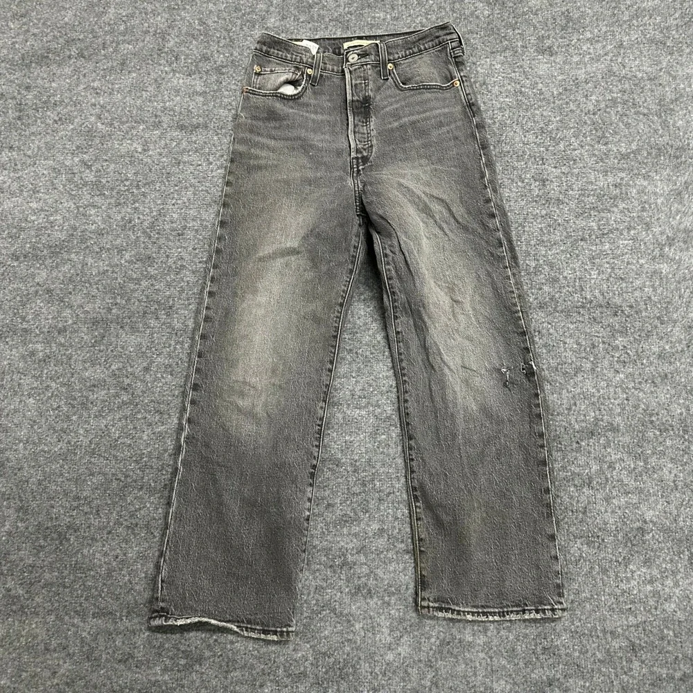 Levi's Jeans Womens 27 Black Ribcage Straight Ankle High Rise Button Fly Denim